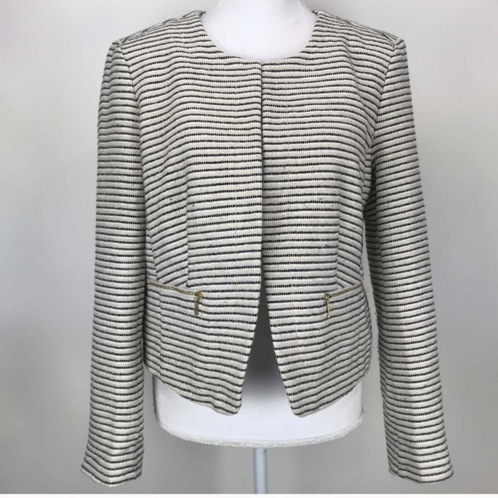 Ann Taylor LOFT Cream Textured Tweed Blazer